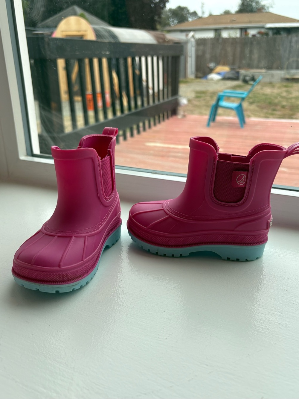 Kids Pink SPerry Rain Boots with Aqua Sole